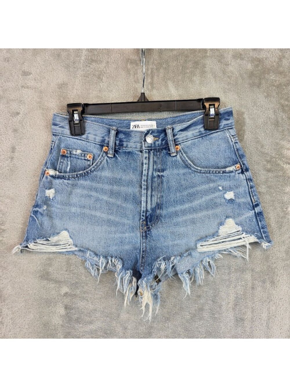 Zara Denim Cutoff Shorts Womens 4 Blue High Rise Distressed Raw Frayed Hem